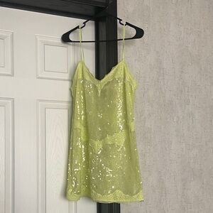 NWT RARE VINTAGE VICTORIA SECRET NEON YELLOW GREEN SEQUIN DRESS IN SIZE LARGE